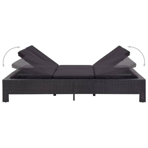 The Living Store Ligbed Deluxe - 2-persoons - PE-rattan - Zwart - 220x130x35cm