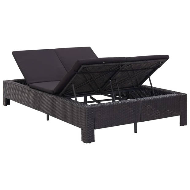 The Living Store Ligbed Deluxe - 2-persoons - PE-rattan - Zwart - 220x130x35cm