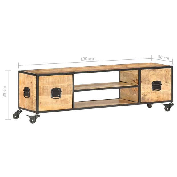 The Living Store Mangohouten Tv-meubel - 130x30x39 cm - Industrieel design