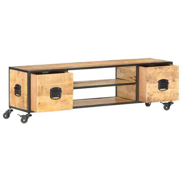 The Living Store Mangohouten Tv-meubel - 130x30x39 cm - Industrieel design