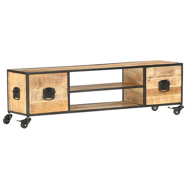 The Living Store Mangohouten Tv-meubel - 130x30x39 cm - Industrieel design