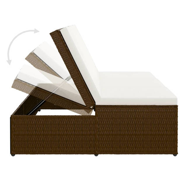 The Living Store poly rattan loungebed/bank - 2-in-1 - bruin/crèmewit - 200x121x(30.5-67.5)cm - verstelbare rugleuning