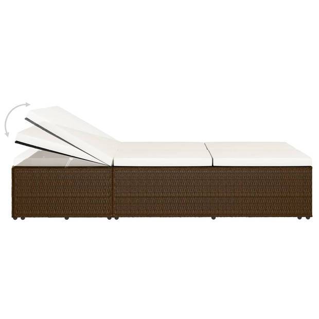 The Living Store poly rattan loungebed/bank - 2-in-1 - bruin/crèmewit - 200x121x(30.5-67.5)cm - verstelbare rugleuning