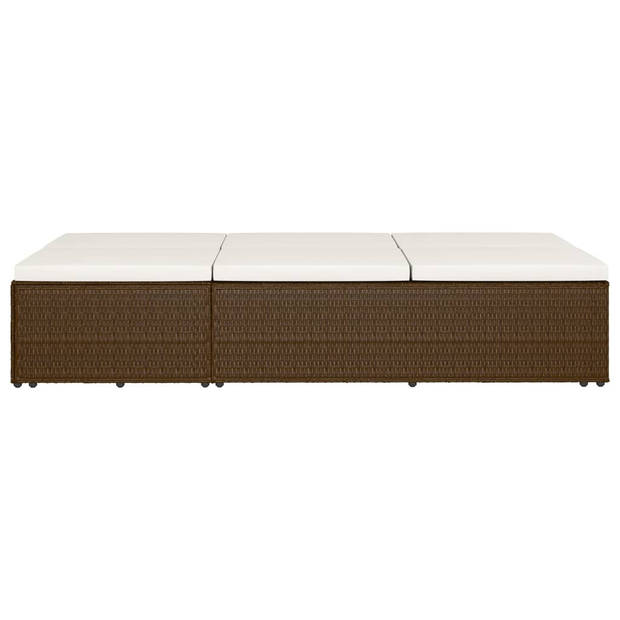 The Living Store poly rattan loungebed/bank - 2-in-1 - bruin/crèmewit - 200x121x(30.5-67.5)cm - verstelbare rugleuning