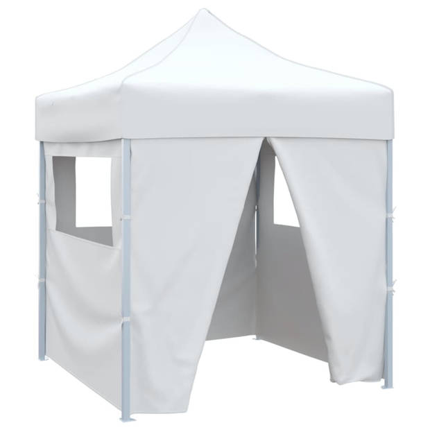 vidaXL Partytent met 4 zijwanden inklapbaar 2x2 m staal wit