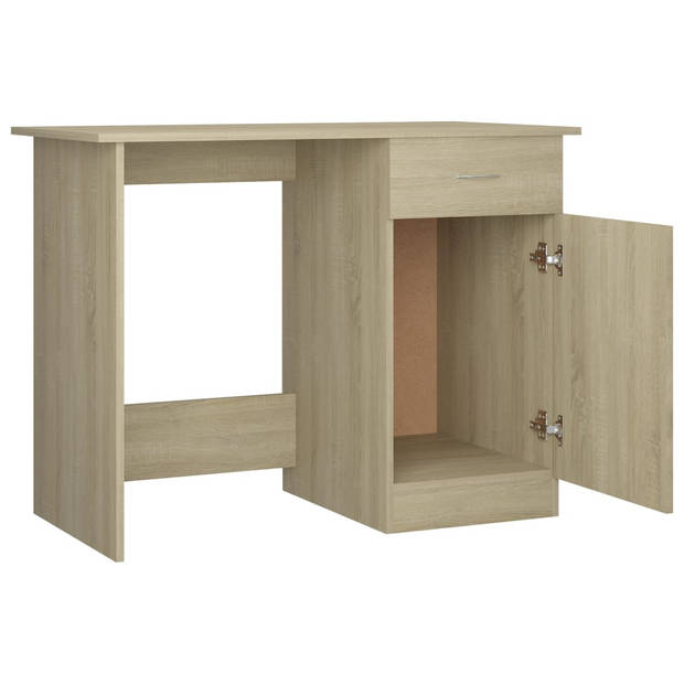 The Living Store Bureau Strak en Modern - Bureau - 100x50x76 cm - Sonoma Eiken - Met lade en deur