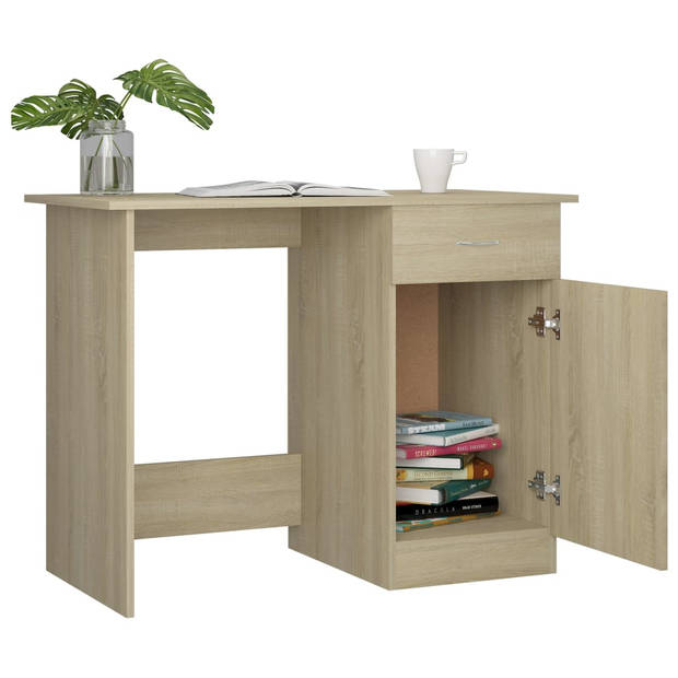 The Living Store Bureau Strak en Modern - Bureau - 100x50x76 cm - Sonoma Eiken - Met lade en deur