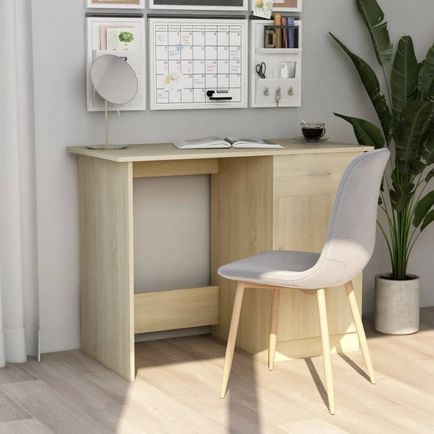 The Living Store Bureau Strak en Modern - Bureau - 100x50x76 cm - Sonoma Eiken - Met lade en deur