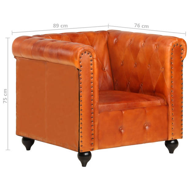 The Living Store Chesterfield fauteuil - Moderne fauteuil in Chesterfield-stijl - Echt leer en massief mangohout - 89 x