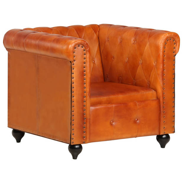 The Living Store Chesterfield fauteuil - Moderne fauteuil in Chesterfield-stijl - Echt leer en massief mangohout - 89 x