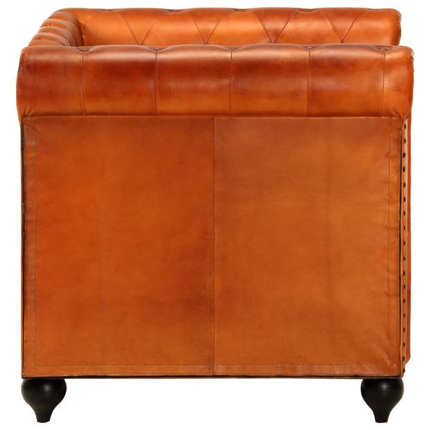 The Living Store Chesterfield fauteuil - Moderne fauteuil in Chesterfield-stijl - Echt leer en massief mangohout - 89 x