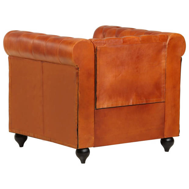 The Living Store Chesterfield fauteuil - Moderne fauteuil in Chesterfield-stijl - Echt leer en massief mangohout - 89 x