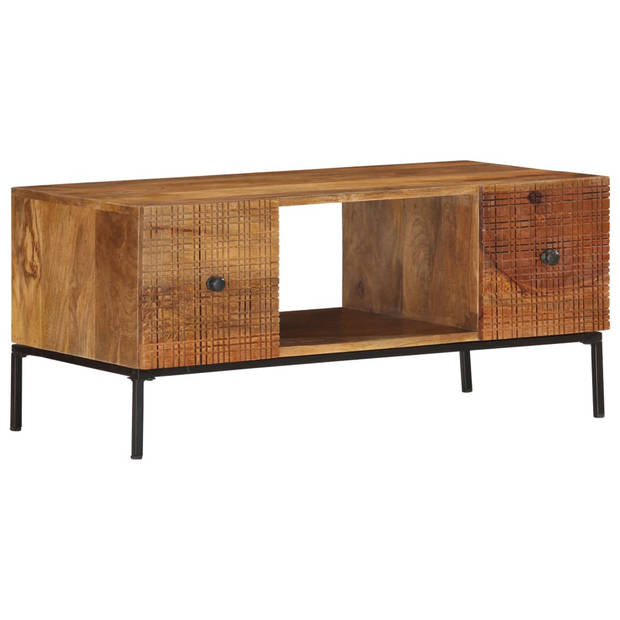 The Living Store Salontafel Industriële Stijl 90x45x40 cm - Massief Mangohout - Staal