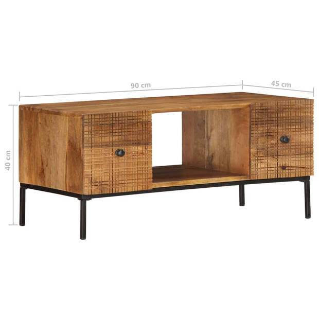 The Living Store Salontafel Industriële Stijl 90x45x40 cm - Massief Mangohout - Staal