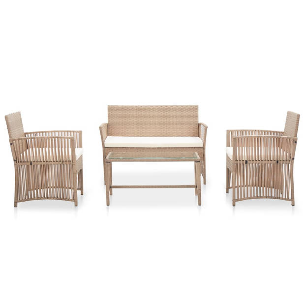 vidaXL 4-delige Loungeset met kussens poly rattan beige