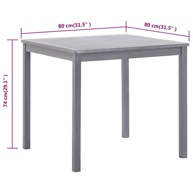 vidaXL Tuintafel 80x80x74 cm massief acaciahout grijs