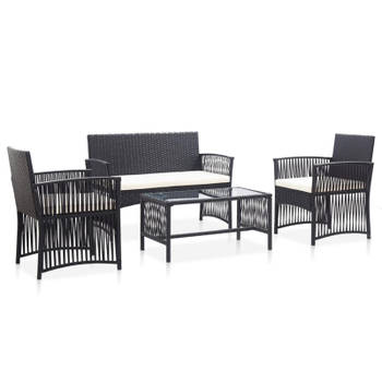 vidaXL 4-delige Loungeset met kussen poly rattan zwart