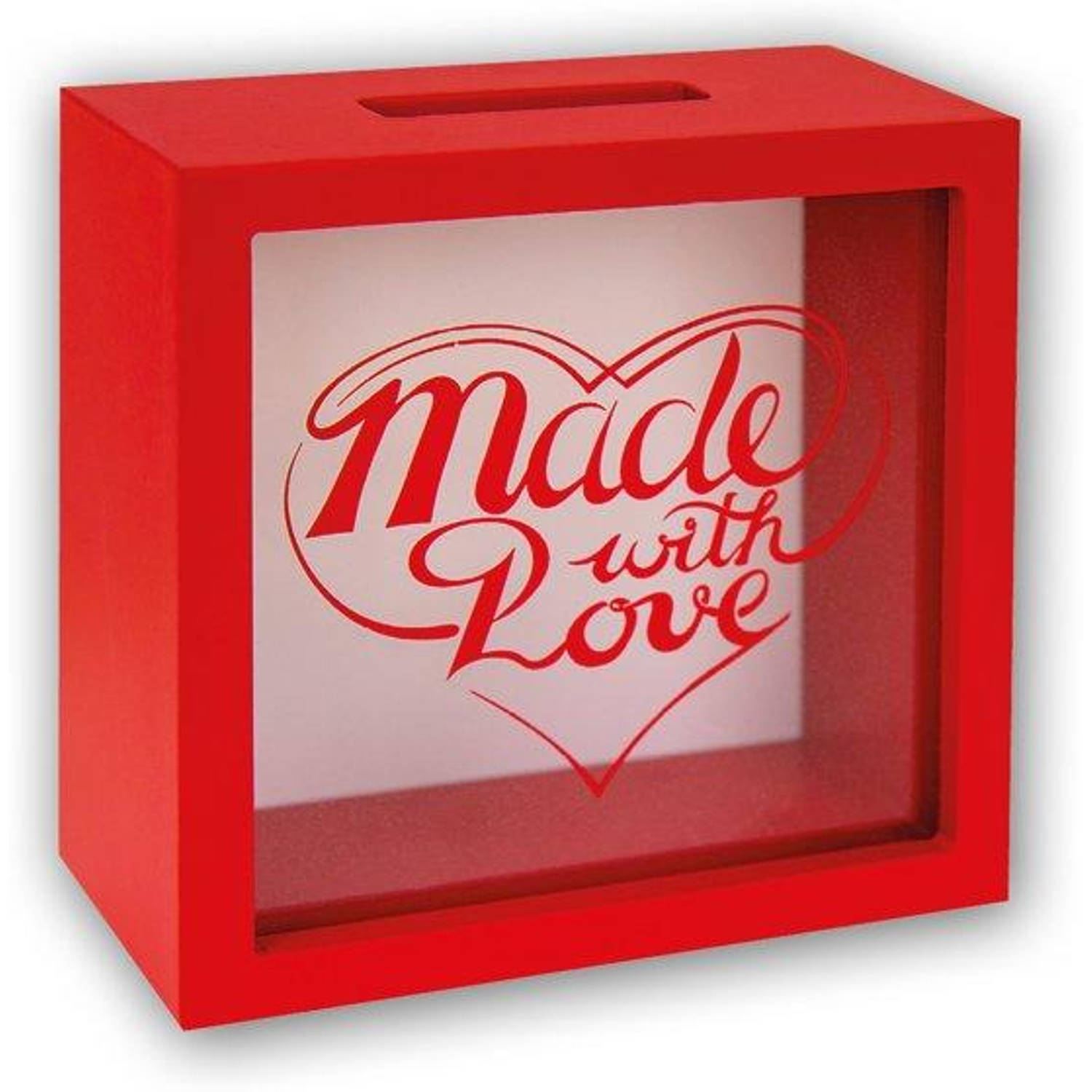 ZEP - Houten spaarpot rood ""Made with Love"" formaat 15x15x6,5 cm - SV342