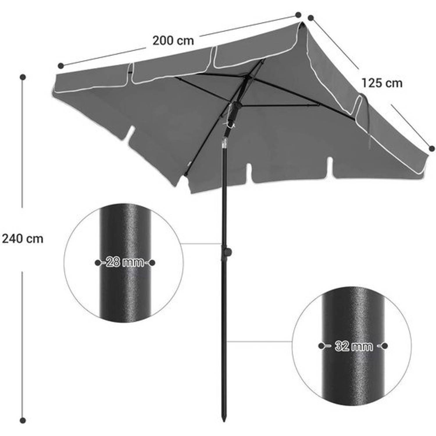Grijp Samenhangend zij is Parasol rechthoekig 200x125 - balkonparasol met kantelmechanisme - gr |  Blokker