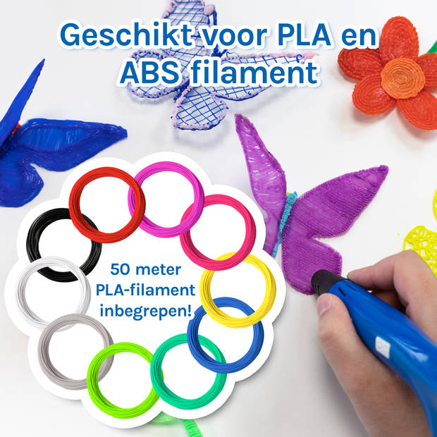 3Dandprint 3D Pen Starterspakket Blauw - Inclusief 50 Meter Filament - 5 Stencils