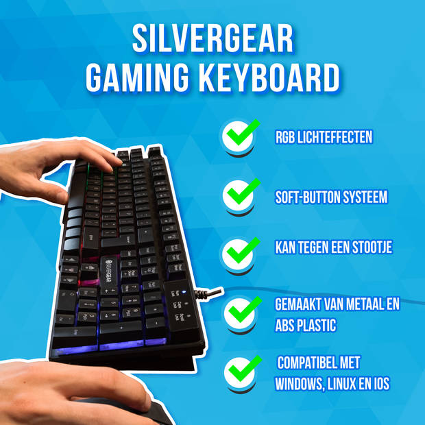 Silvergear Gaming Toetsenbord met RGB LED Verlichting - QWERTY - Bedraad - Zwart
