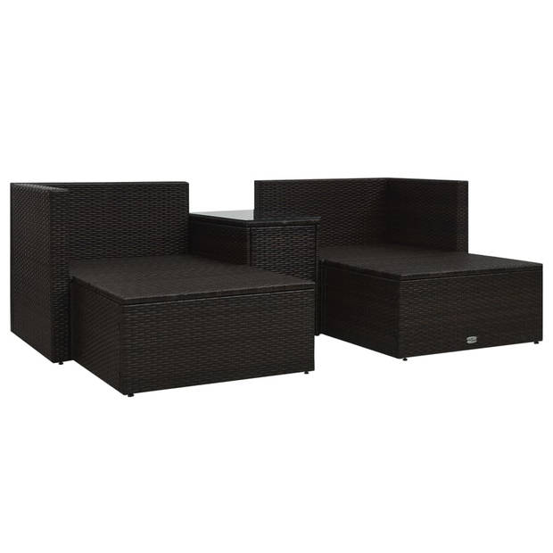 vidaXL 5-delige Loungeset met kussens poly rattan bruin