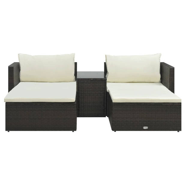 vidaXL 5-delige Loungeset met kussens poly rattan bruin