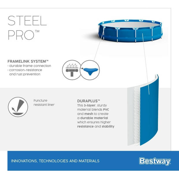 Bestway Steel Pro Zwembad - Ø 305 x 76 cm - met Filterpomp + 1 Cartridge