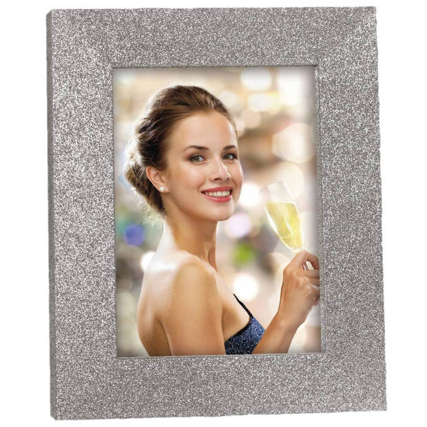 2x stuks houten fotolijstje zilver met glitters geschikt voor een foto van 15 x 20 cm - Fotolijsten