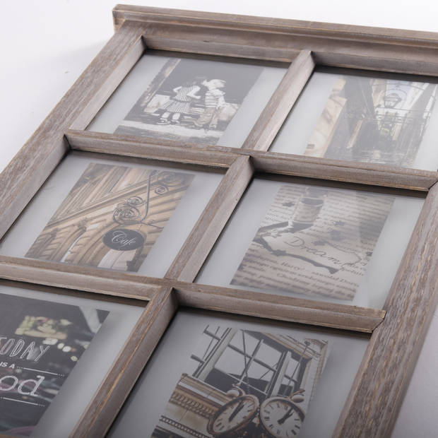 ZEP - Houten Multi Fotolijst Hampton Bruin voor 6 foto's 10x15 (afmeting 40x67,5 cm) - TZ66B