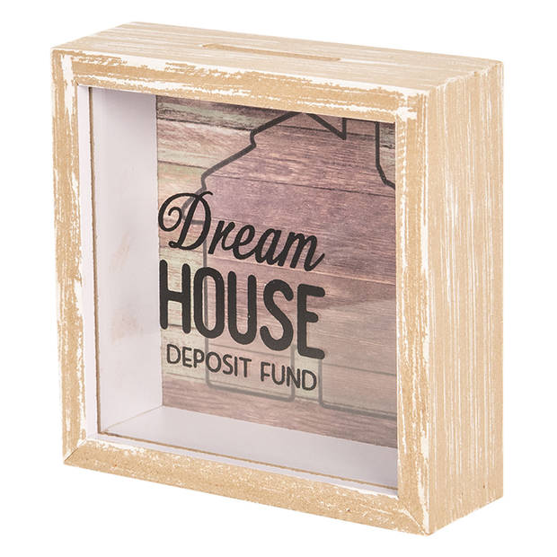Clayre & Eef - spaarpot "Dreamhouse" bruin formaat 15x15x5 cm- 6H1780