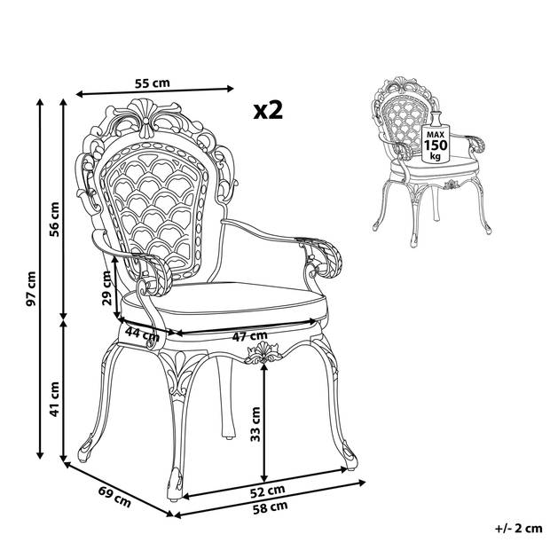 Beliani LIZZANO - Tuinstoel-Bruin-Aluminium