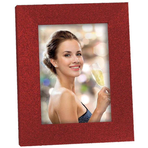 Houten fotolijstje rood met glitters geschikt voor een foto van 15 x 20 cm - Fotolijsten