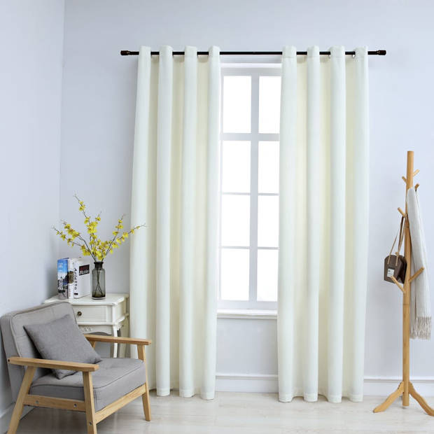 The Living Store Fluwelen Gordijnen - 140 x 245 cm - Crème - 100% polyester met metalen ringen