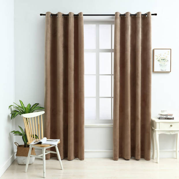 The Living Store Fluwelen Gordijnen - Beige 140 x 225 cm - Privacy en Lichtblokkering