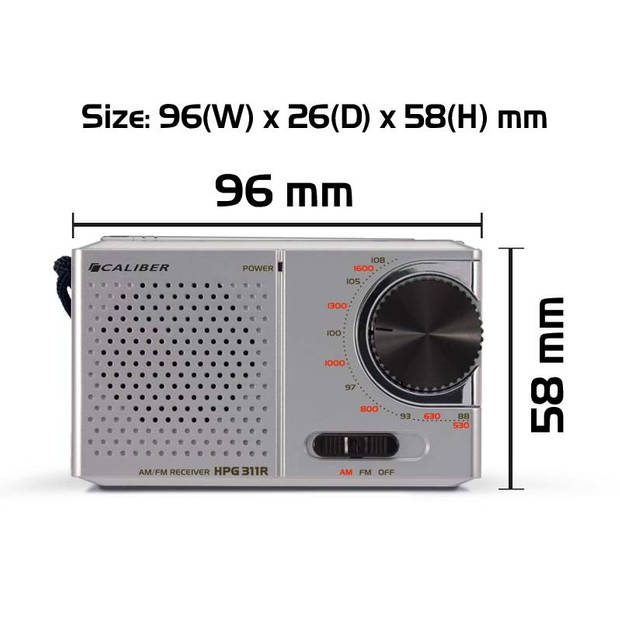 Caliber Draagbare Radio Op Batterijen - Zakformaat Miniradio - AM/FM Radio met Koptelefoonaansluiting (HPG311R)
