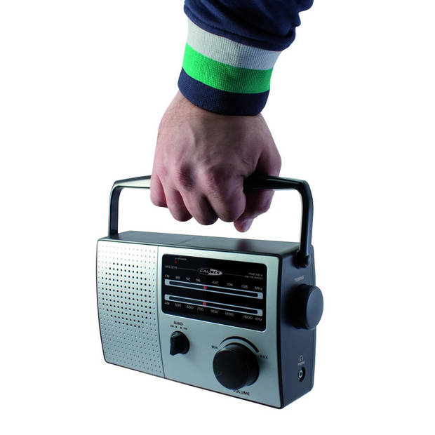 Caliber Retro 3000 Draagbare Radio - Batterijen of Netsnoer - AM/FM-radio met Handvat en Koptelefoonaansluiting