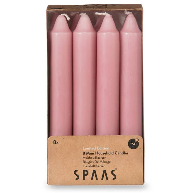 Spaas mini dinerkaarsen 8 stuks - roze - 15,5 cm