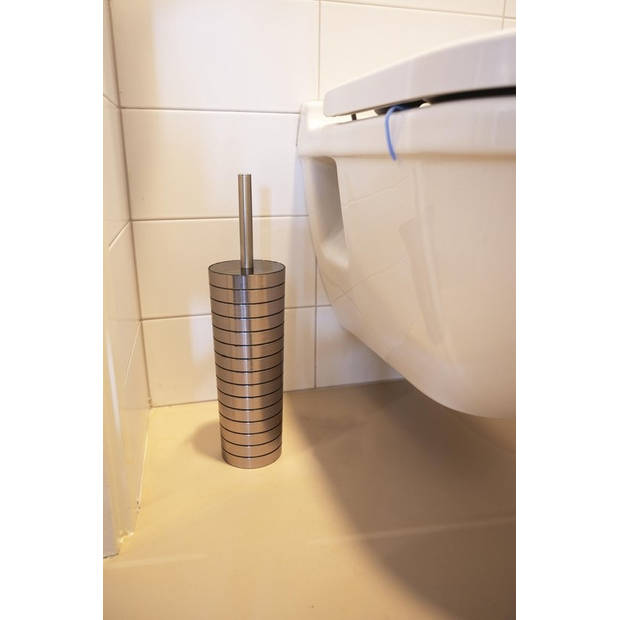 RVS toiletborstel met houder gestreept motief - Toiletborstelhouders/wc-borstelhouders voor toilet - Schoonmaakproducten
