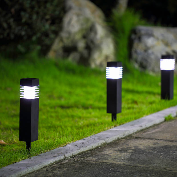 Aigostar LED Solar lampen op Zonne-energie - Stekers 37.3 cm - Tuinverlichting - Tuinlamp - Zwart - 12 stuks