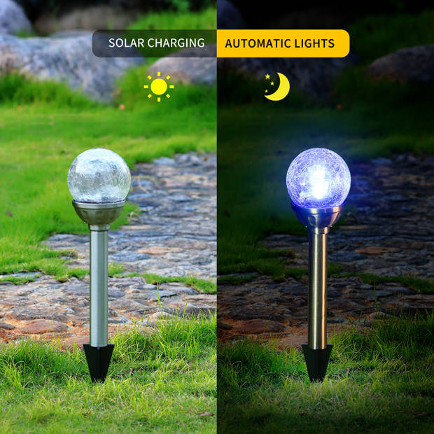 Aigostar LED RGB Solar lamp op Zonne-energie - RVS stekers 36 cm - Tuinverlichting - Tuinlamp - 6 stuks