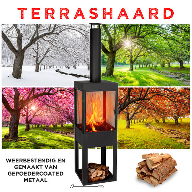 BBQ Collection Tuinhaard - Terrashaard 194cm - Buitenhaard met Schoorsteen - Staal - Zwart