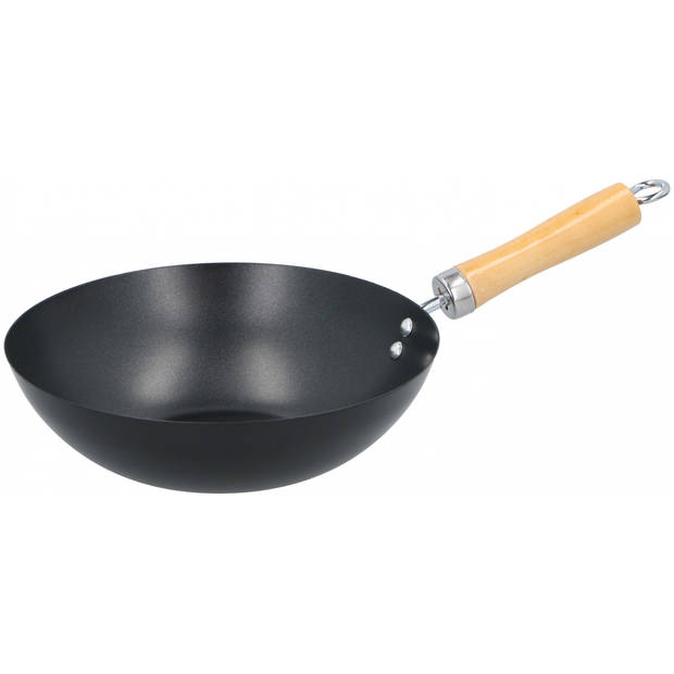 Alpina wokpan 25 cm staal/hout zwart/blank