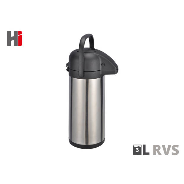 RVS thermosfles/isoleerkan 3 liter - Thermosflessen en isoleerkannen voor warme / koude dranken