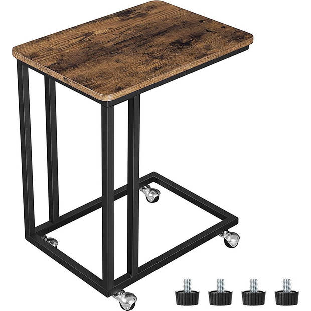 O'DADDY® Bijzettafel Metaal & Hout met Wielen - 50x35x55 cm - Bruin