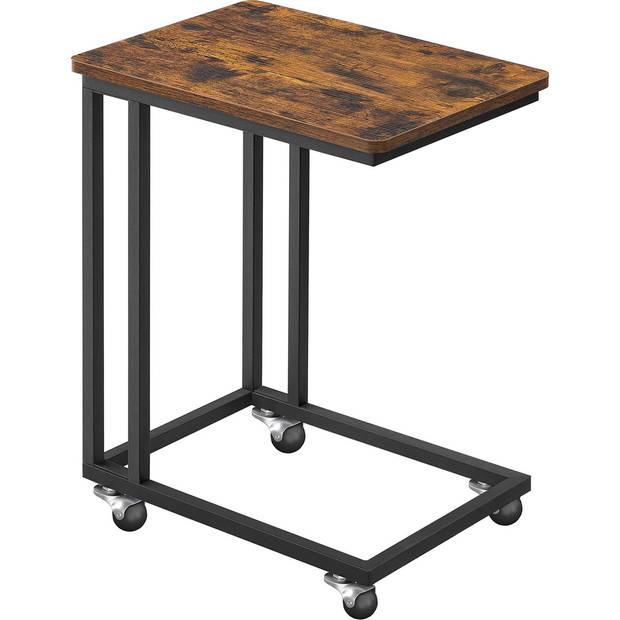 O'DADDY® Bijzettafel Metaal & Hout met Wielen - 50x35x55 cm - Bruin