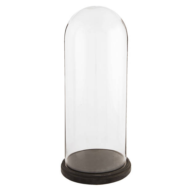 Clayre & Eef Stolp Ø 26x60 cm Transparant Hout Glas Rond Glazen stolp Transparant Glazen stolp