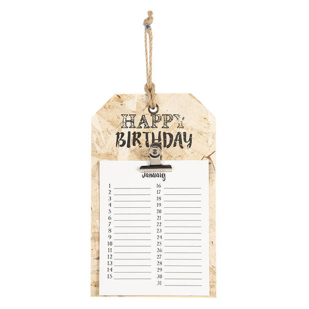 Clayre & Eef Verjaardagskalender 15*1*25 cm Bruin Hout Vierkant Happy Birthday Maandkalender Keukenkalender Bruin