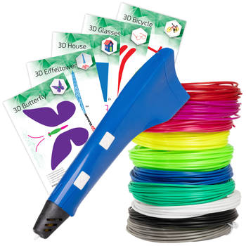 3Dandprint 3D Pen Starterspakket Blauw - Inclusief 50 Meter Filament - 5 Stencils