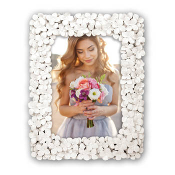 Kunststof fotolijst witte bloemen geschikt voor een foto van 15 x 20 cm - Fotolijsten